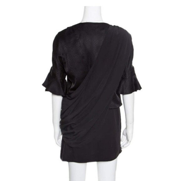 Balenciaga Black Silk Animal Scale Pattern Side Draped Dress - Picture 11 of 11